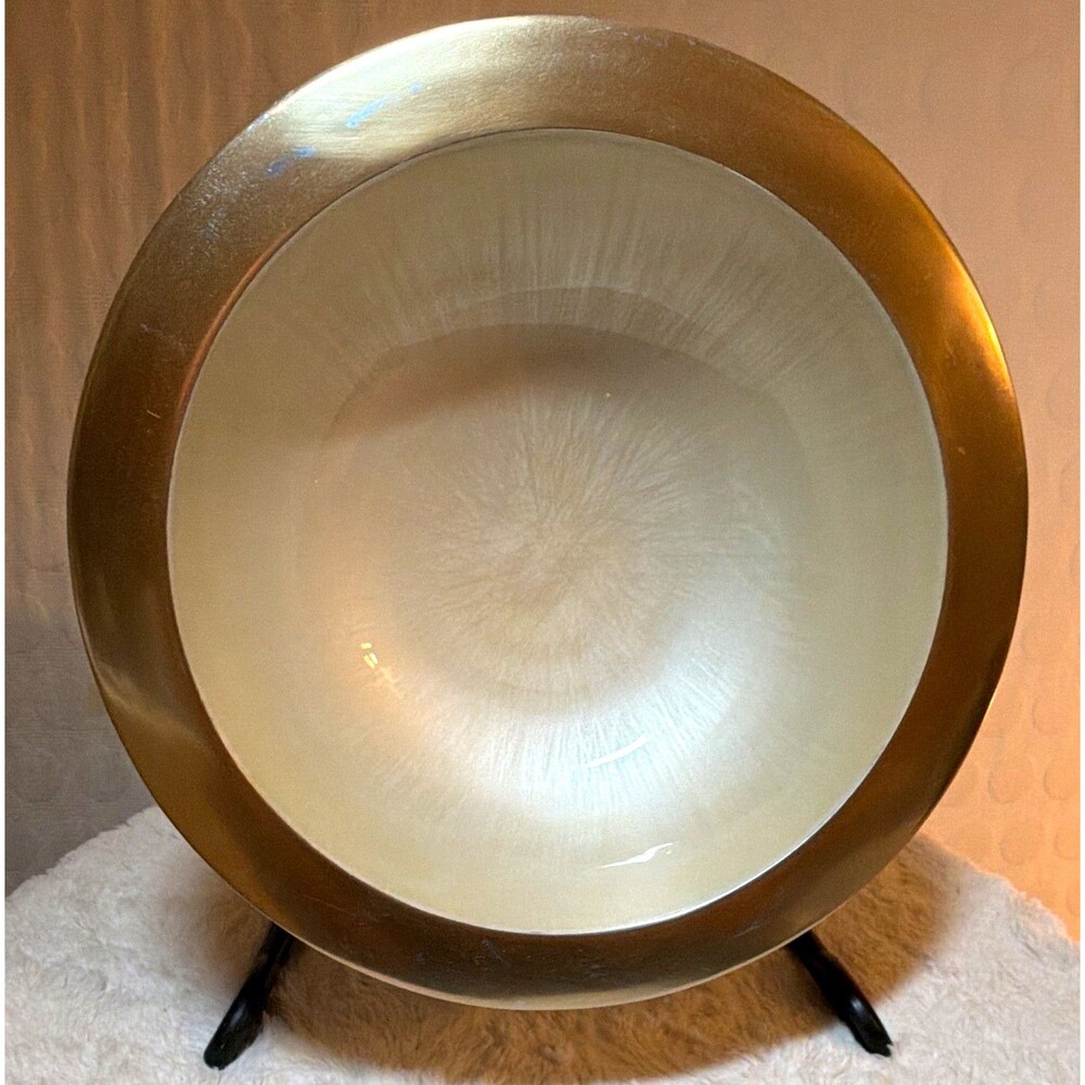 Z Gallerie Gold White Art Glass Decorative Bowl 13.5” Metallic Centerpiece